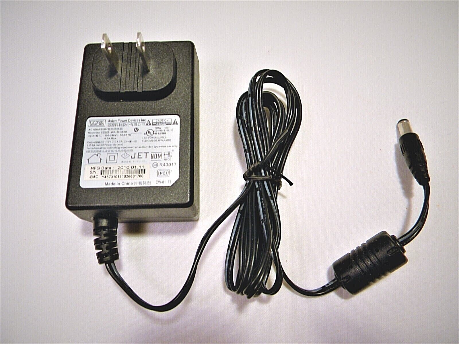 ADP Asian Power Devices Adapter Power Supply Model WA18G12U Output 12V