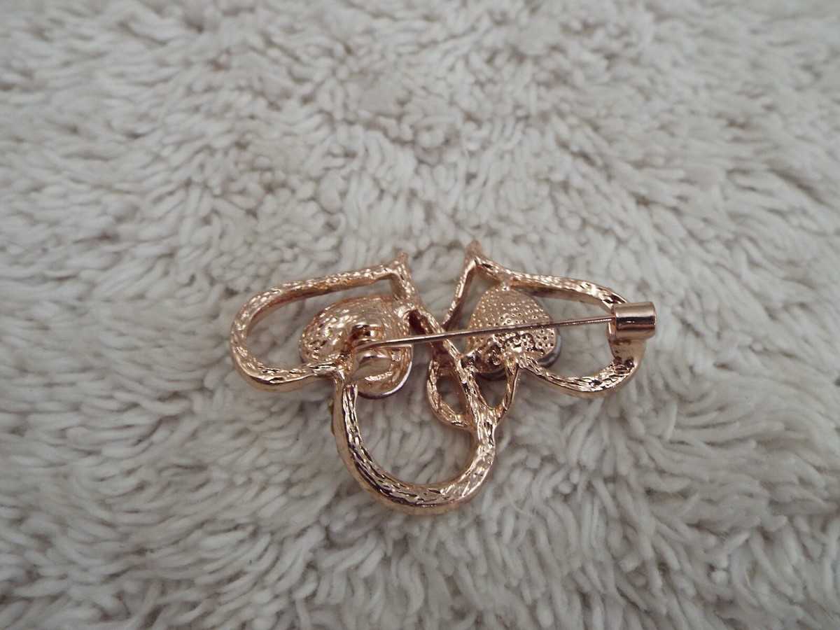 Rose-Goldtone Red Rhinestone Double Heart Pin (H14) | eBay