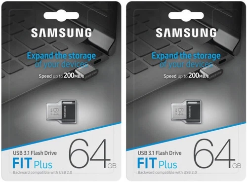 2 Pack of Samsung FIT Plus 64GB USB 3.1 200MB/s 64G Flash Drive MUF-64AB Retail