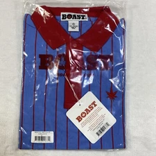 Boast USA Polo Shirt Men S Blue Red Pinstripe Cotton Peru Made Maple Leaf New
