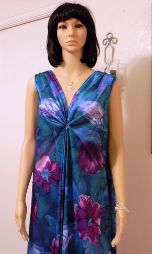 *RARO* VESTIDO DE COLECCIÓN DIOSA CON OJO DE CERRADURA PEIGNOIR de LUCIE ANN TEAL FLORAL L grande - Imagen 11 de 14
