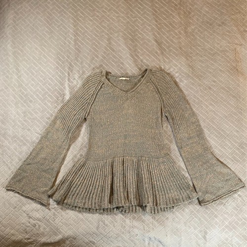 Mystree Sweater Women Large Multicolor Neutral Flare Sleeve V Neck Acrylic Blend