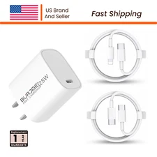 Burjme Fast Charger for iPhone & Android Devices with 2 USB-C PD Cables (25W)
