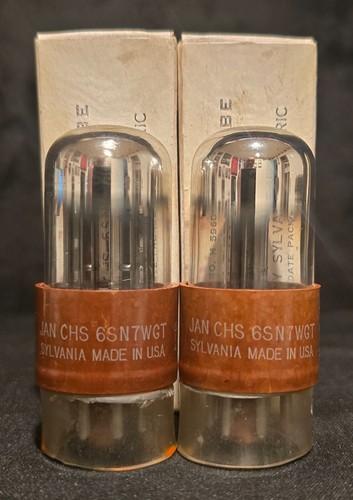 SYLVANIA 6SN7 GT CHS WGT CHROME TOPPED FOIL 1950s BROWN BASE NICE MATCHED SET - Bild 2 von 13