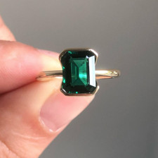 2Ct Emerald Cut Lab-Created Green Emerald Engagement Ring 14k Yellow Gold Finish