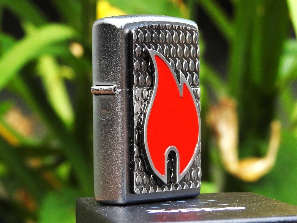 Zippo Lighter - Big Red Flame Emblem - Rare European Release