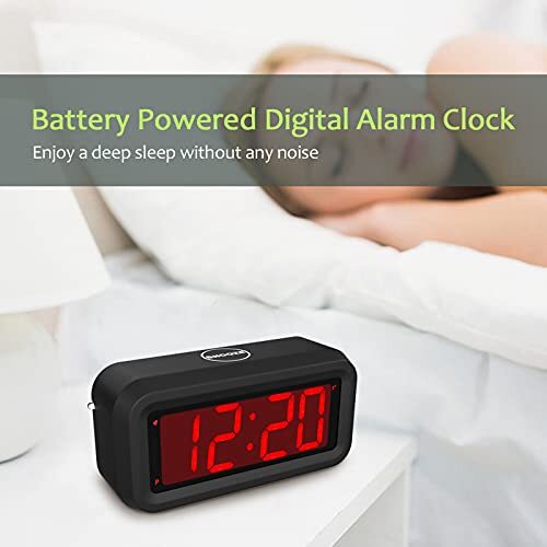Digital Alarm Clock Battery Powered Only, LED Travel Alarm Clock with - Bild 5 von 5