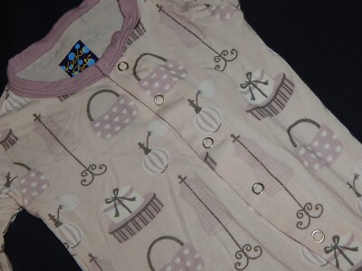 BNWT PAR Avion Kickee Pants Girls 0-3  Footed Bamboo Pajamas SNAP fleece Lined F