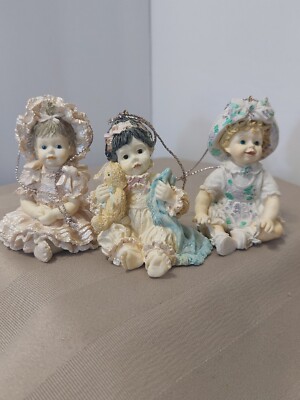 LOT OF 3 VINTAGE 1994 DEREK DARLINGS ORNAMENT COLLECTION JESSICA CHELSEA & SARA