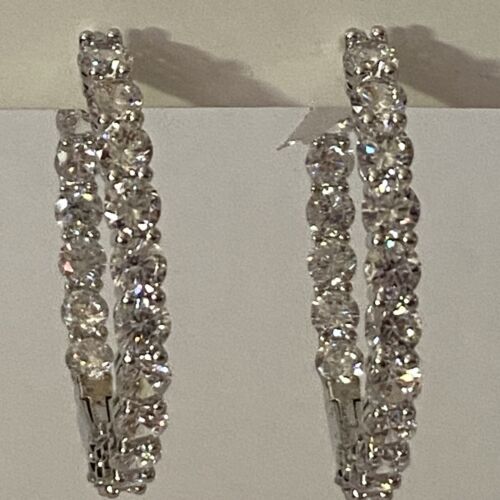 Cote d Argent 1 & 3/8" Zirkonia Runde Creolen Klappverschluss Ohrringe NEU - Bild 5 von 7