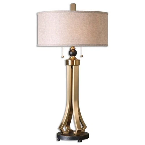 Uttermost Selvino Modern Iron and Linen Table Lamp in Brass/Bronze/Beige - Picture 2 of 4