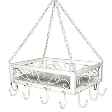 Hängekorb KRÄUTERKRONE 60cm Holz/Metall Topfhänger Wurstkrone Eisen weiß romance