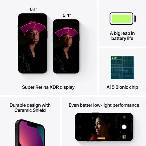 Apple iPhone 13, 128GB, 5G, Midnight Prepaid Smartphone [Locked to Walmart Fami - Afbeelding 8 van 10