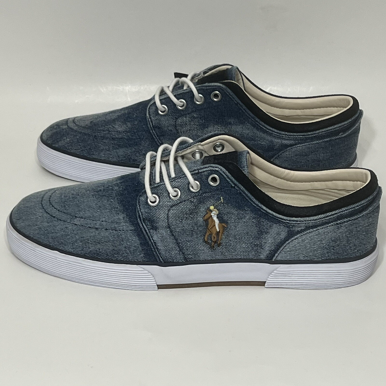PONY Polo Ralph Lauren blu classica casual sneaker bassa denim blu uomo taglia 12 D