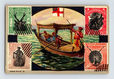 North Borneo Mail Postage Stamps 1910s Trade Card Blank Back - 4 x 2.75