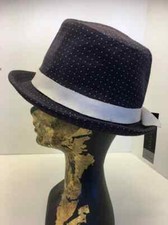 Vintage summer hat Women's hat 70's  day hat  polka dot hat, blue and white