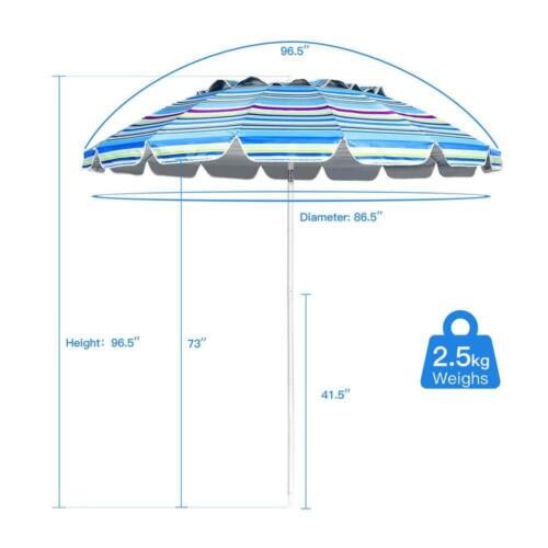 Gymax Beach Umbrella 8' Adjustable Canopy Tilt in Stripe Blue w/ Carrying Bag - Afbeelding 1 van 8