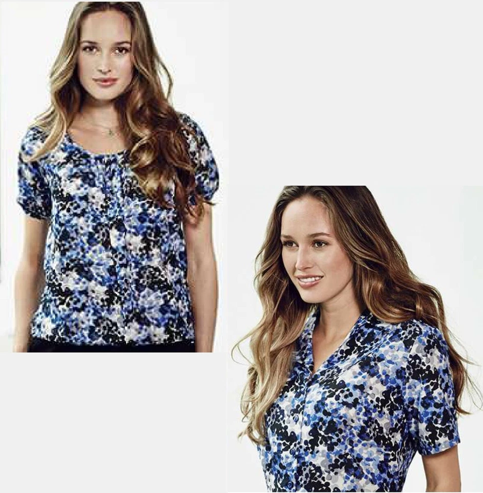 Ladies Shirt Short Sleeves Vintage Blouse Smart Office Floral Summer Buttoned - Image 4 of 4