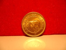 very rare 24CT GOLD ON Republic of Liberia one and a half cent coin BUNC new