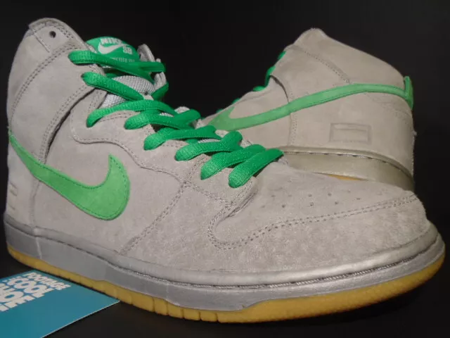 NIKE DUNK HIGH PREMIUM SB METALLIC SILVER BOX IRON GREY HYPER VERDE GREEN  GUM 11