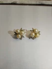 Faux Pearl Rhinestone Clip On Earrings Vintage Costume Jewelry
