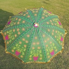 Indian Embroidered Garden Parasol Flowers 72" Outdoor Sun Shade Patio Umbrella