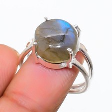 Natural Labradorite Gemstone m925 Sterling Silver Jewelry Ring Size 7.5 US 