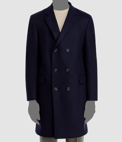 Bloomingdale's Mens Blue Regular Fit Double-Breasted Overcoat Jacket Sz 42R - product listing photo