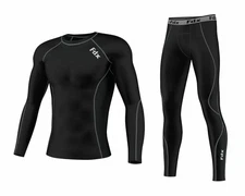 FDX Mens Compression Armour Base layer Top Skin Fit + compression Leggings set 