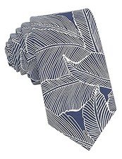 Kebocis Mens Skinny Cotton Floral Necktie Thin Tie for Men Palm / Stale Blue