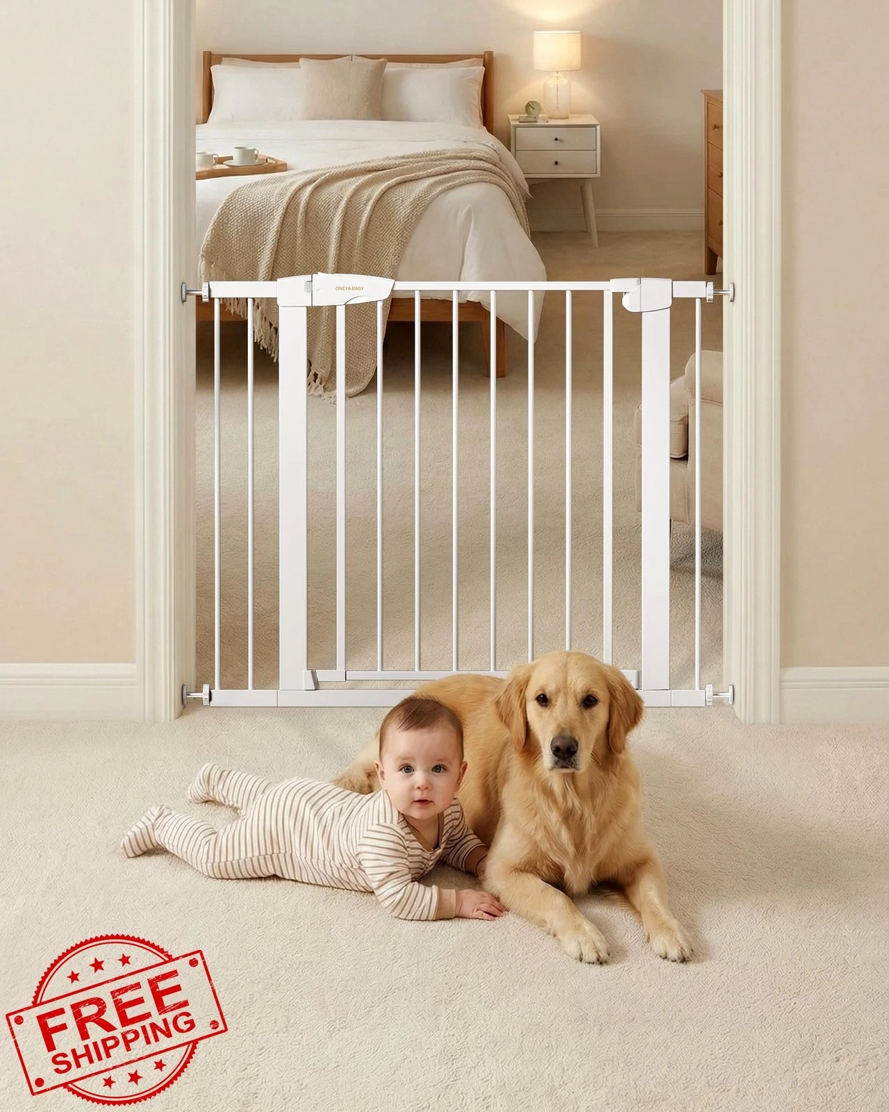 ONEYA BABY White No Drill Baby Gate