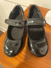 Little Girls Tap Shoes Black Shiny Patent Hook Loop Size 10.5