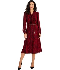 Michael Kors Womens Belted Midi Dress, red, L