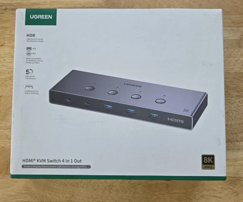 HDMI KVM Switch 4 PC 1 monitor Support 8K@60Hz, 4 Port USB KVM Switches
