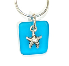 Sea Glass Inspired Turquoise  Sterling Silver Starfish Pendant  18" Necklace