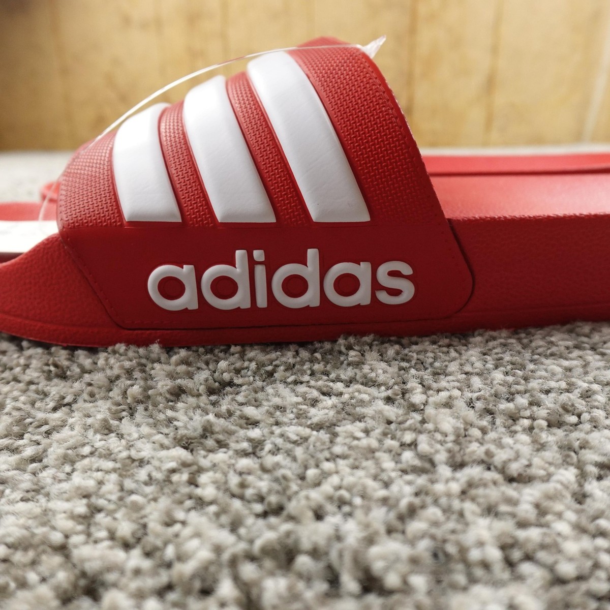 adidas Bright Red Men’s Slide Sandals with Silver Stripes Amazon.com: adidas Unisex Adilette Shower, red, 12 UK, Red  main image 3