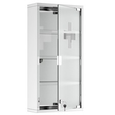 Stainless Steel Medicine Cabinet Wall Mount Frosted Door Lockable First Aid