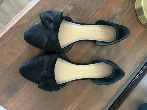 Lauren Conrad LC Bow D'Orsay Slip On Flats Shoes Size 9.5 M Black Suede