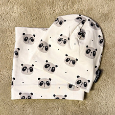 Handmade Unisex Kinder Beanie & Loop Set Wei&szlig; Panda Tiermuster Jersey Gr. 42-46