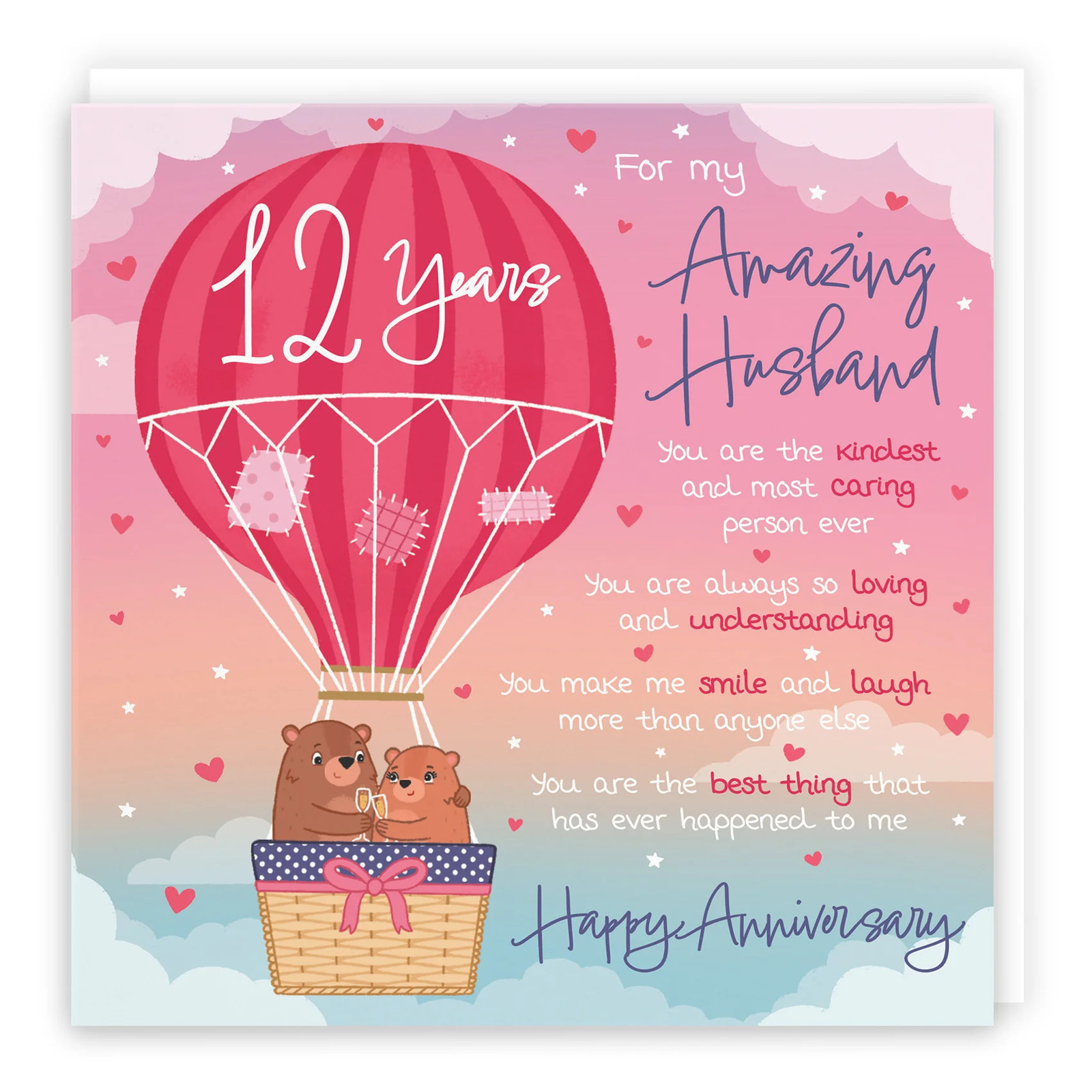 12th Husband Anniversary Poem Card Love Is In The Air Cute Bears