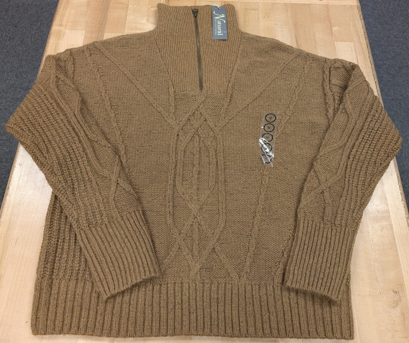 Natural Reflections Cable Knit Quarter Zip Pullover Sweater Women's M Coconut