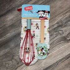 NWT Disney Mickey Minnie Mouse 3 Piece Kitchen Set Oven Mitt, Spatula, Whisk