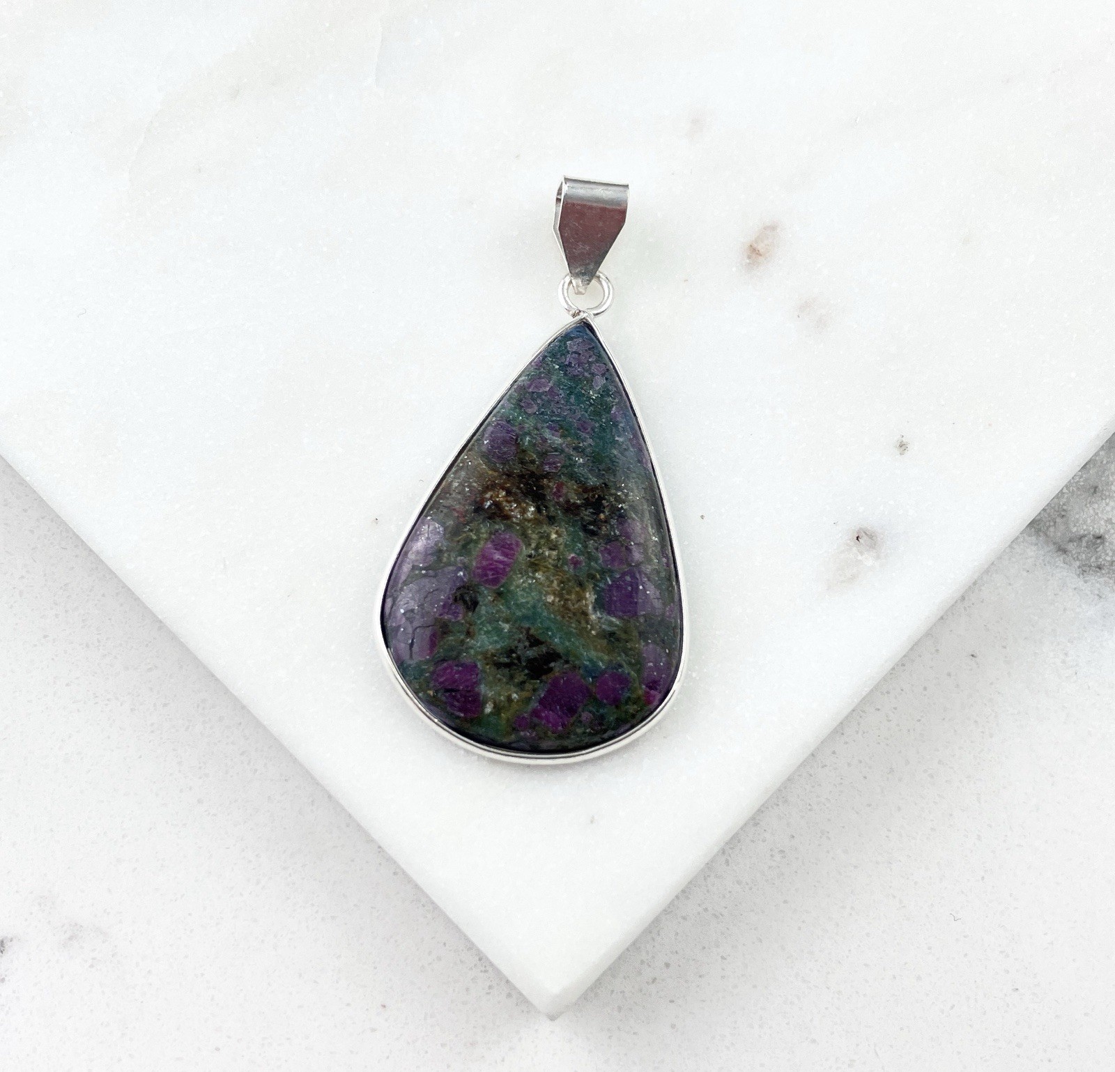 925 Sterling Silver Ruby Zoisite Gemstone Teardro… - image 1