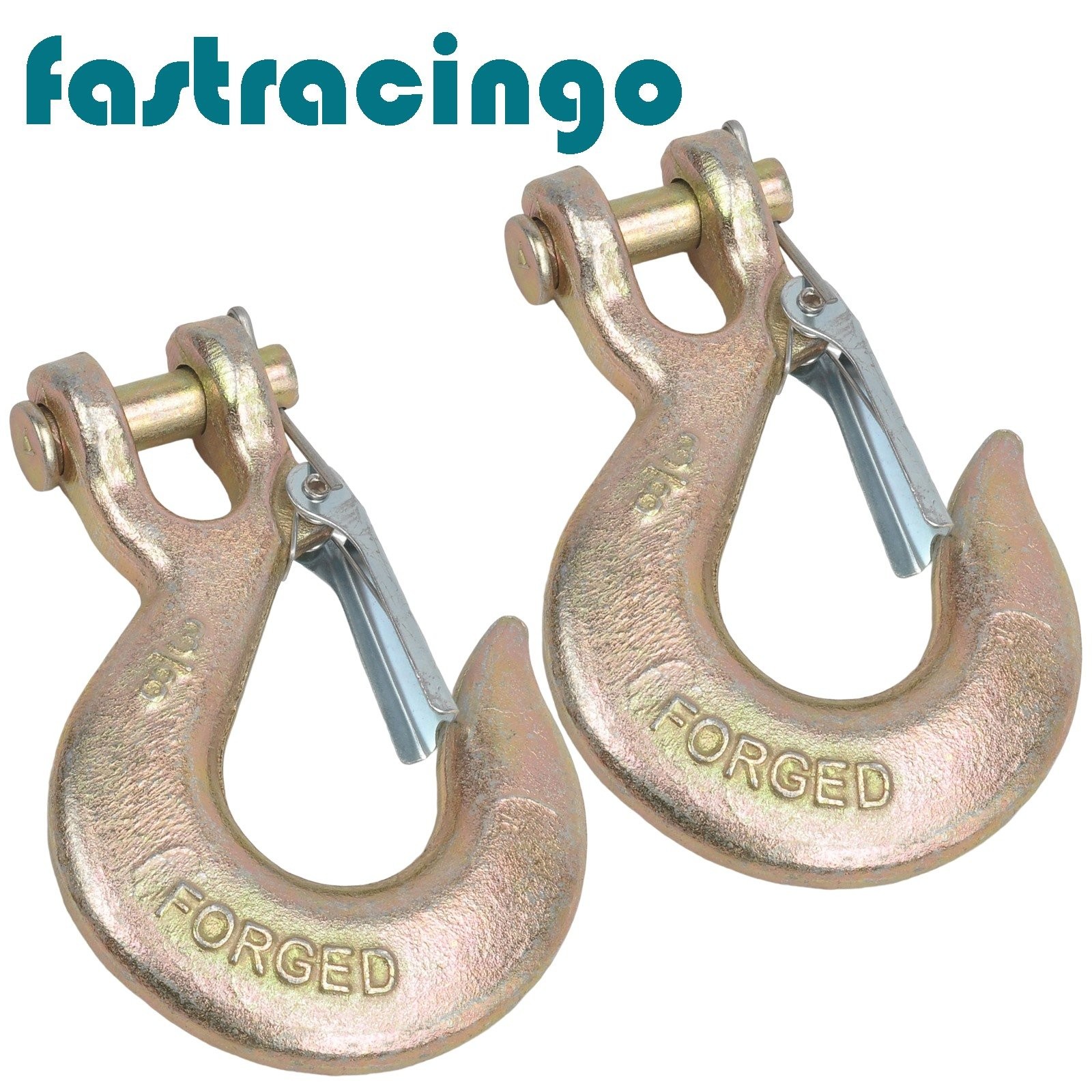 (2) 3/8" G70 Heavy Duty Forged Steel Clevis Slip Hook w/Safety Latch