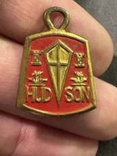 Hudson Automobile Co Pocket Watch Fob Early Car Auto Enameled Original Brass
