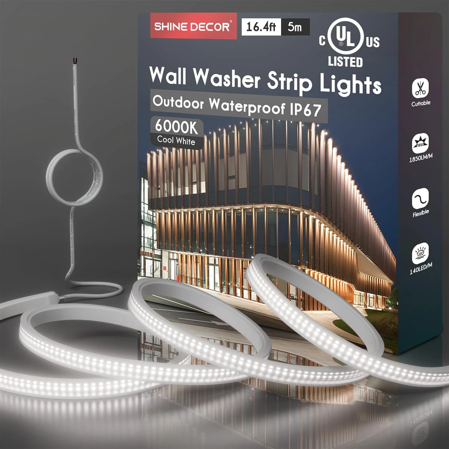 24V Waterproof LED Wall Washer Lights 16.4FT for Outdoor Commercial Use