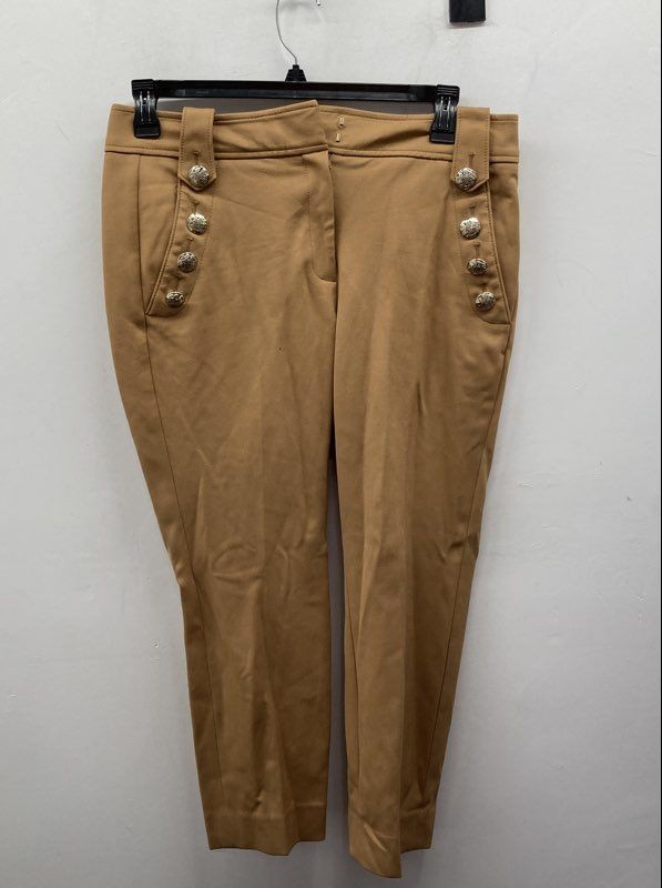 White House Black Market Women's Tan Sailor Button Straight Ankle Pants Sz 10S