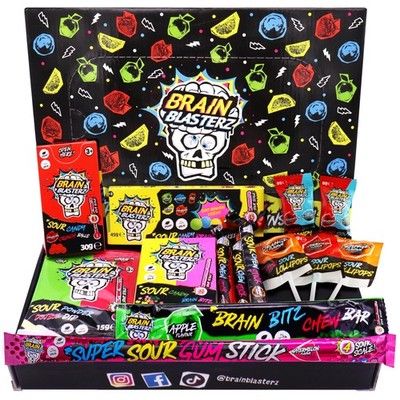 Sour Candy klein Geschenkbox, Brain Breakerz, Kauriegel, Lollipops, Sauerkerg...