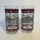 Set Of 2 Vintage Coca-Cola Tiffany Style Stained Glass Drinking Glasses