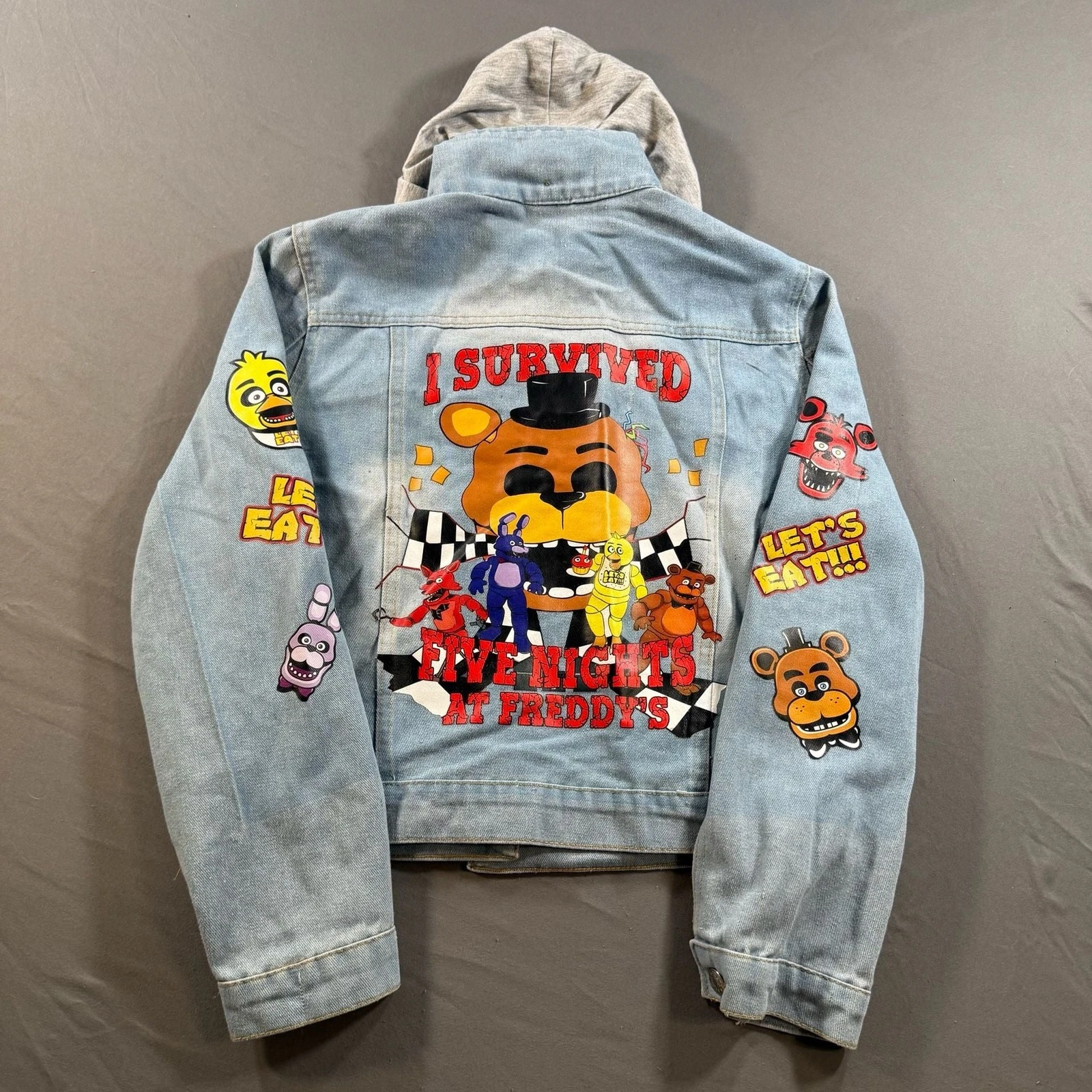 Five Nights at Freddy's FNAF Denim Jacket Hooded Graphic Blue Jean Jacket image 6